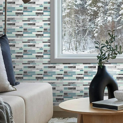 10-Sheet Peel and Stick Kitchen Backsplash Tiles | 3D Waterproof Self Adhesive Wall Tile Stick on Backsplash for Kitchen and Bathroom(Blue Green,12"×12")