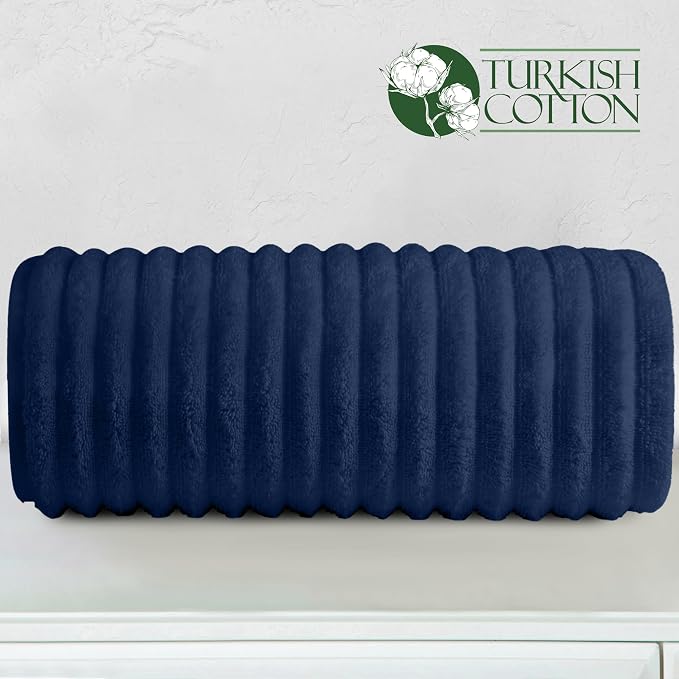 Elegant Comfort 100% Turkish Cotton Corduroy Ribbed Luxury Jumbo Bath Towel Ultra Soft - 35 x 70 Inch - Luxury Spa Premium Hotel Quality Highly Absorbent and Quick Dry Large Bath Towel, Navy