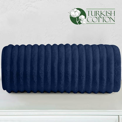 Elegant Comfort 100% Turkish Cotton Corduroy Ribbed Luxury Jumbo Bath Towel Ultra Soft - 35 x 70 Inch - Luxury Spa Premium Hotel Quality Highly Absorbent and Quick Dry Large Bath Towel, Navy