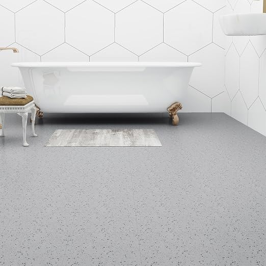 Vinyl Flooring - 12×12 inch Floor Tiles, 20 Packs Stick on Floor Tiles, 1.5mm Thick,Unique Self Adhesive Flooring for Dining Room, Kitchen,Bathroom(1.86m²,Grey Speckle)