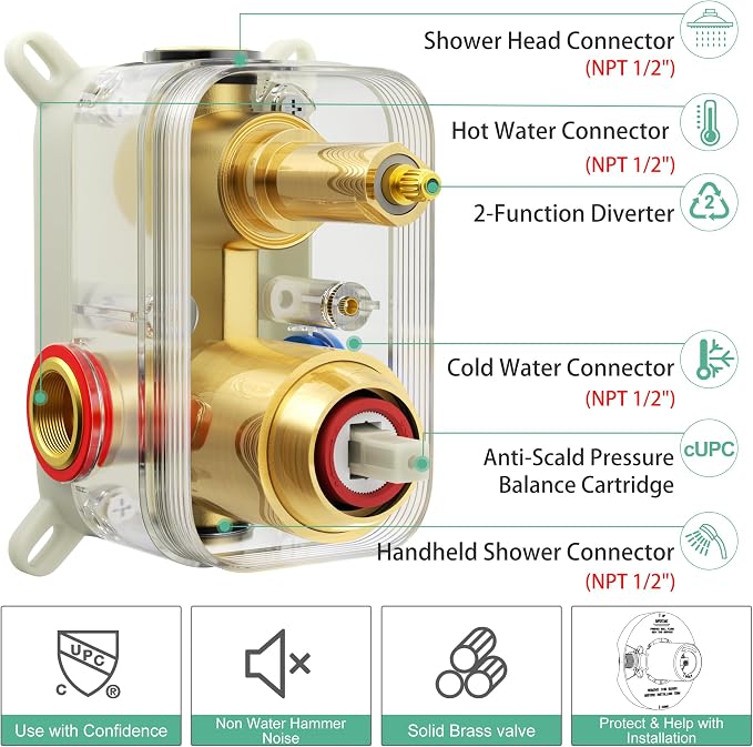 SR SUN RISE Shower Faucet - 16 Inch Multifunctional High Pressure Shower Head System with Handheld Shower Head Fixtures - Valve Included - Brushed Gold