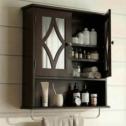 RoyalCraft Bathroom Medicine Cabinet Wall Mounted, Over the Toilet Storage Cabinet with Towel Rack and Adjustable Shelf, Large Bathroom Towel Cabinet Wall Mount 22x25 inch (Brown)