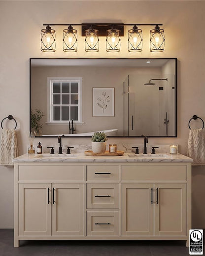 6-Light Oil Rubbed Bronze Bathroom Light Fixtures Over Mirror, 42" UL-Listed Modern Farmhouse Wall Sconce Lights with Clear Glass and Metal Cage for Bath, Hardwire E26, CH9176ORB-6W