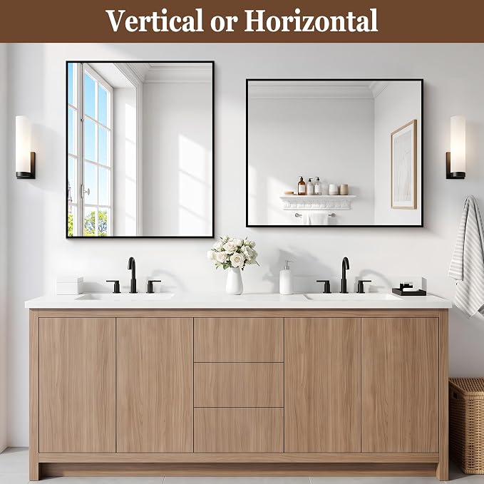 DESBING Black Bathroom Mirror for Wall, 30x36 Inch Rectangle Mirrors with Metal Frame, Modern Vanity Wall Mirror Decor for Entryway Hangs, Bathroom Living Room Horizontal or Vertical