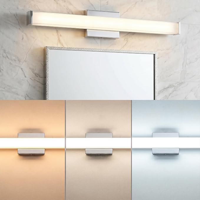 URSOLA 36" Modern LED Bathroom Light Fixtures, Chrome 3CCT Dimmable Bathroom Vanity Light Over Mirror, Bathroom Vanity Bath Bar Lights with Double Layer Acrylic Shade