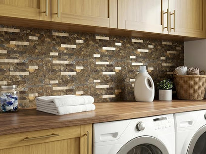 Yipscazo 20 Sheets Peel and Stick Stone Metal Backsplash, PVC Wall Tiles Stick on Tiles for Backsplash Kitchen, Bathroom, Fireplace (6'' X 12'', Rustic)