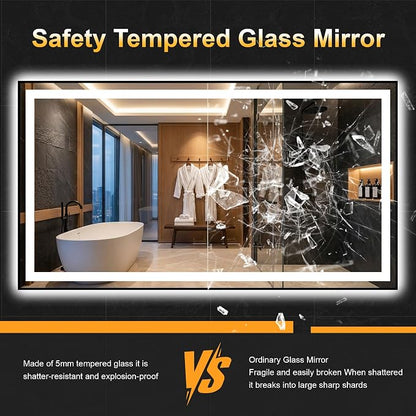 LED Bathroom Mirror with Light, 30x55 Vanity Mirror for Wall with Frame | Anti-Fog, Dimmable 3 Colors, Memory Function, Backlit and Front Lit, Shatter-Proof Glass, Plug-in/Hardwired