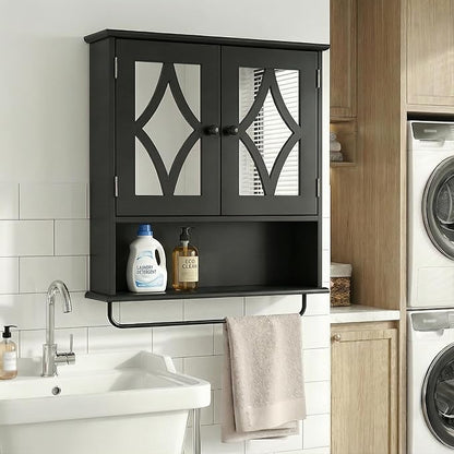 RoyalCraft Bathroom Medicine Cabinet Wall Mounted, Over the Toilet Storage Cabinet with Towel Rack and Adjustable Shelf, Large Bathroom Towel Cabinet Wall Mount 22x25 inch (Black)