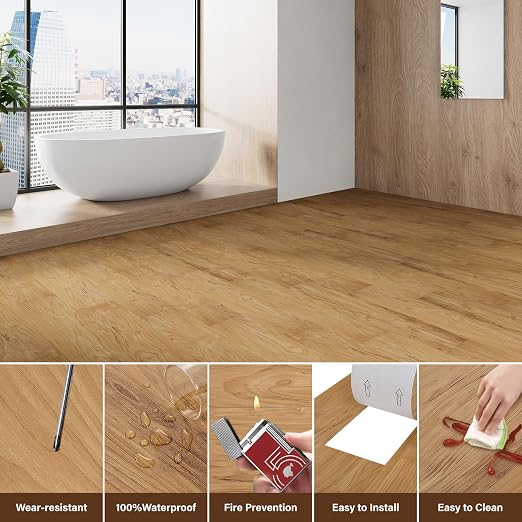 INMOZATA 36 Pack Peel and Stick Vinyl Flooring Waterproof Floor Tile | 54 Sq.Ft, Heat-resistant, Wood Grain Self Adhesive Flooring for DIY Bedroom Living Room Bathroom Kitchen (Smoked Brown)