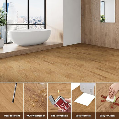 INMOZATA 36 Pack Peel and Stick Vinyl Flooring Waterproof Floor Tile | 54 Sq.Ft, Heat-resistant, Wood Grain Self Adhesive Flooring for DIY Bedroom Living Room Bathroom Kitchen (Smoked Brown)