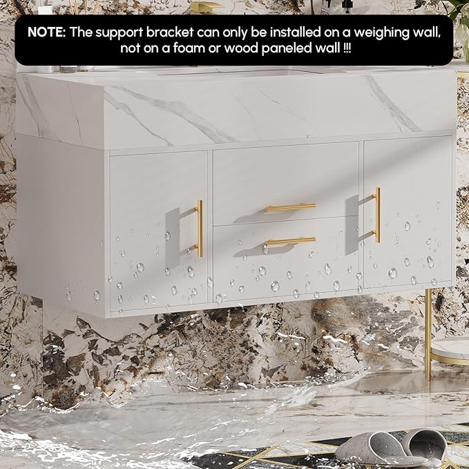 homary 39.4" Modern Floating Bathroom Vanity with Sink, Wall-Mounted Bathroom Vanity with Sintered Stone Countertop and 2 Drawers 2 Storage Cabinets, Undercounter Ceramic Sink Cabinet, White