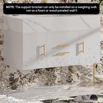 homary 39.4" Modern Floating Bathroom Vanity with Sink, Wall-Mounted Bathroom Vanity with Sintered Stone Countertop and 2 Drawers 2 Storage Cabinets, Undercounter Ceramic Sink Cabinet, White