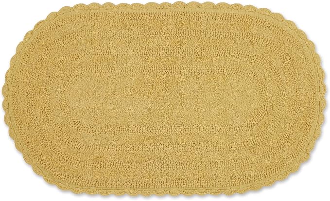 DII Crochet Collection Reversible Bath Mat, Large Oval, 21x34, Yellow
