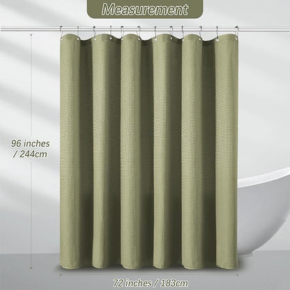 Extra Long Shower Curtains 96 inch Khaki Waffle Shower Curtain for Bathroom, Heavy Duty 256GSM Modern Shower Curtain, Machine Washable,Water Resistant with 12 Metal Hooks, 72Wx96H
