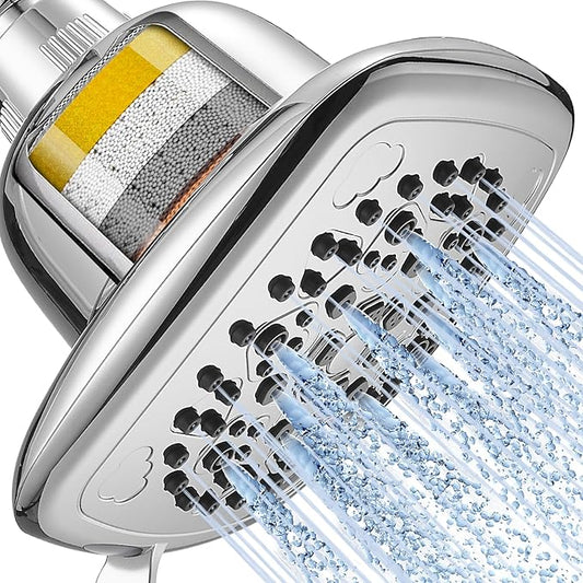 Cobbe Filtered Shower Head, 7 Modes High Pressure Shower Heads Chrome | Shower Head with Filters for Hard Water for Remove Chlorine and Harmful Substances (Luxury Polished Chrome, 6 Inch Square)