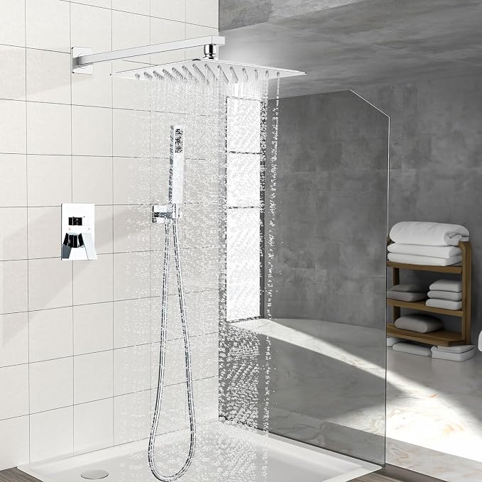 10 Inch Shower Faucet Set,Silver Shower System With Handheld | High Pressure Head with Shower Trim Kit & Handheld Shower Valve,Multi-function Rainfall,Rain Shower & Handheld Spray Combo