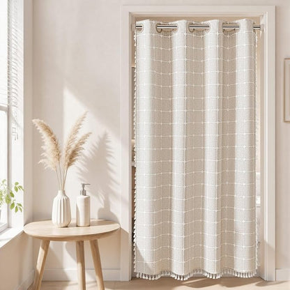RiverDream Farmhouse No Hooks Shower Curtain with Snap-in Liner,Linen,54x80 | Snap on Fabric Liner,Heavy Duty,Quick Dry,With Bottom Magnets,Washable,with Tassels, Rustic Boho Farmhouse,Stall Long Size