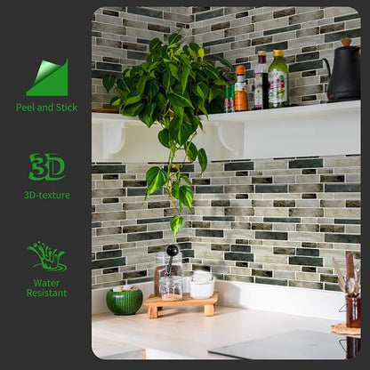 LONGKING Marble Peel and Stick Backsplash for Kitchen, 3D Adhesive Tile Backsplash for Kitchen, Bathroom, Wall Tile, 10 Sheets, 12" x 12" | Peel and stick backsplash, self-adhesive wall tile, marble, waterproof, kitchen bathroom wall, 10-sheet, set D