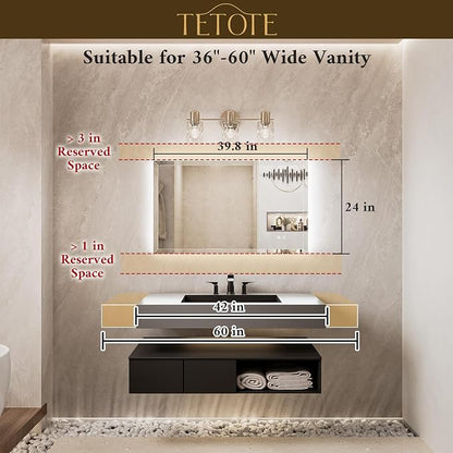 Backlit Bathroom Mirror 40 x 24, Frameless LED Mirror for Bathroom, Tempered Glass, 3 Colors Lights, Defogging, Adjustable Brightness, Memory Function, Light Up Bathroom Mirrors for Over Sink