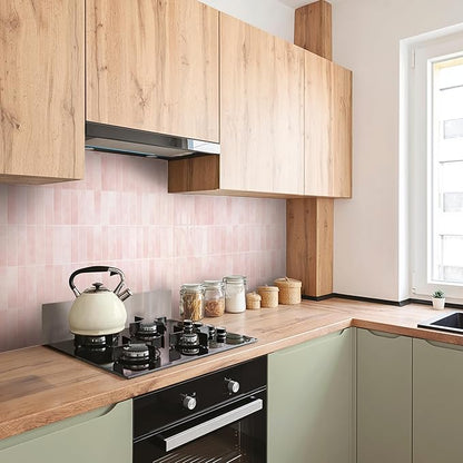 Smart Tiles Peel and Stick backsplash, Stacked Powder Pink, 11.43"x9" | Pack of 5 (3.5 sq ft), Glossy, Heat/Moisture Resistant, Low VOC, Kitchen/Bathroom, Renter Friendly, Made in Canada
