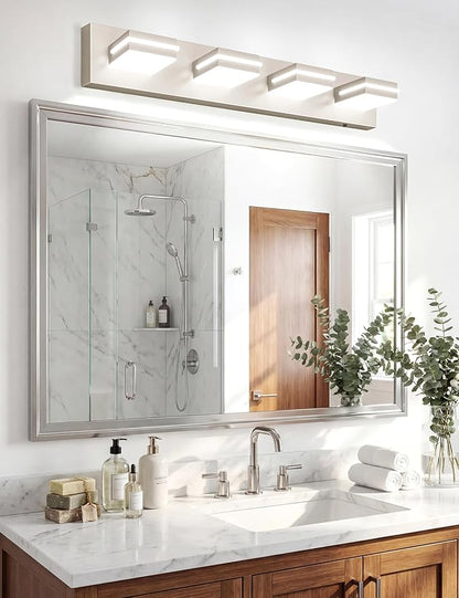 VOLISUN Modern Bathroom Vanity Light Fixtures (4-Light, 30-Inch), Brushed Nickel LED Bathroom Light Fixtures Over Mirror, 360°Rotatable Head, LED Vanity Lights for Bathroom (Cool White 6000K)