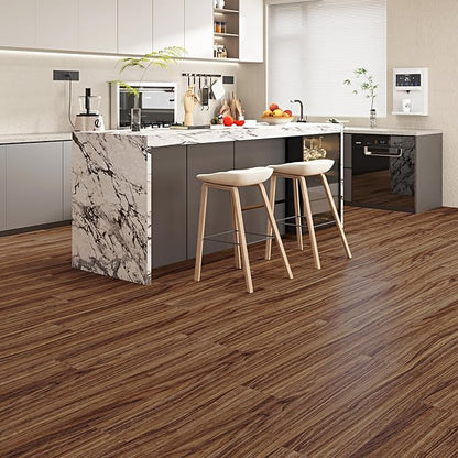 Hilarious Peel and Stick Vinyl Floor Tiles, Rustic Walnut Wood 36 PCS 54 Sq.Ft Waterproof Floor Stickers Self Adhesive Vinyl Flooring Stick on Floor Tiles Vinyl Plank Bathroom, Kitchen, Living Room RV