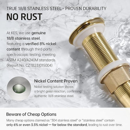 KES Sink Drain without Overflow Anti Clogging Pop Up Drain with Strainer Bathroom Sink Drain Assembly Brushed Gold, S2013D-BZ