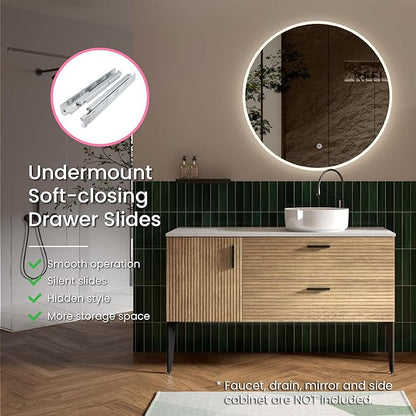48 Inch Bathroom Vanity with Sink, Modern Striped Bathroom Cabinet with Engineered Stone Top, Soft-Closing Drawers, 1 Door, Large Storage for Small Bathroom, Natural Oak, Cypress Collection