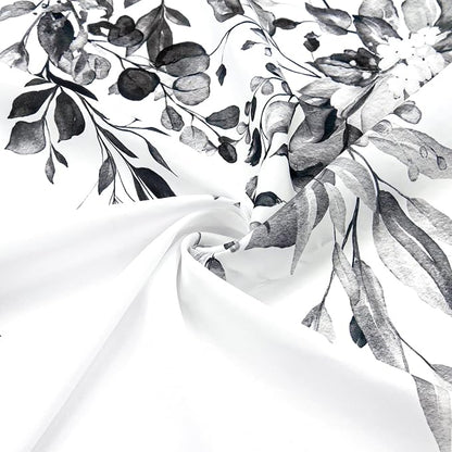 Black Eucalyptus Shower Curtain, Watercolor Floral Print, 54x78 | Watercolor Plant Leaves Floral Print, Stall Waterproof Fabric Bathroom Decor, Machine Washable, Rustproof Grommets