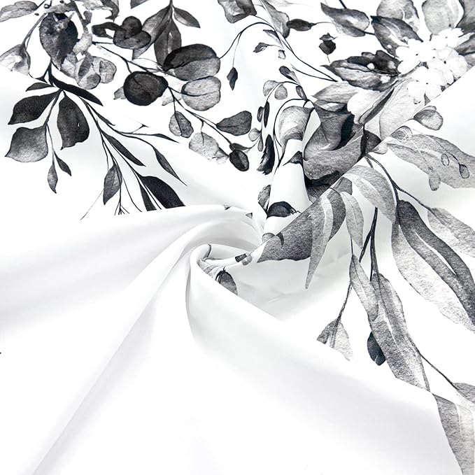 Black Eucalyptus Shower Curtain, Watercolor Floral Print, 48x72 | Watercolor Plant Leaves Floral Print, Stall Waterproof Fabric Bathroom Decor, Machine Washable, Rustproof Grommets