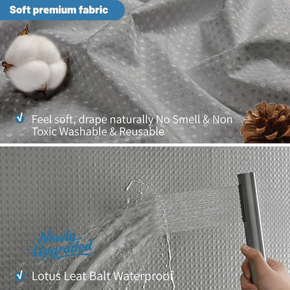 2-in-1 Waterproof Fabric Shower Curtain - No Separate Liner Needed, Hotel-Style Waffle Weave, Effortless Cleaning & Washable Bathroom Shower Curtain Set,36Wx72H,Grey