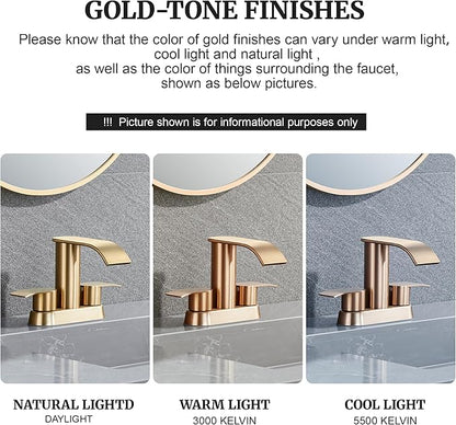 Ultimate Unicorn Bathroom Faucet for Sink Champagne Brown, 4 Inch Bathroom Faucet for 3 Hole or 2 Hole, 2 Handle Waterfall Faucets with Pop up Drain, Centerset Faucets for RV Counter