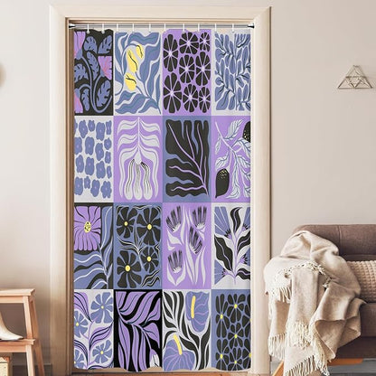 JAWO Retro Shower Curtain Vintage Abstract Boho Floral Shower Curtains for Bathroom Decor Purple Yellow Botanical Geometric Groovy Aesthetic Pattern Shower Curtain Sets with Hooks, 47X64IN