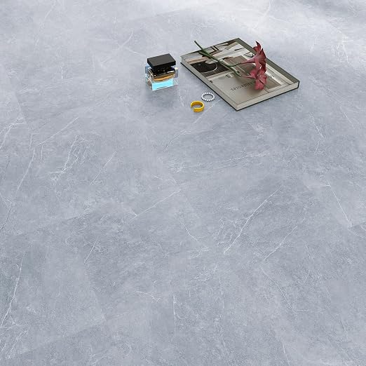 Laminate Flooring - 20 Tiles Self Adhesive Floor Tiles with Stone Texture,12×12 inch, 1.5mm Thick Ideal for Bedroom,Kitchen,Living Room(1.86m²,Grey Stone)