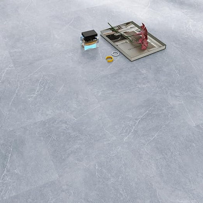 Laminate Flooring - 20 Tiles Self Adhesive Floor Tiles with Stone Texture,12×12 inch, 1.5mm Thick Ideal for Bedroom,Kitchen,Living Room(1.86m²,Grey Stone)