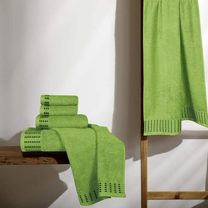 Ultra Soft 6 Pack Cotton Towel Set, Contains 2 Bath Towels 28x55 inch, 2 Hand Towels 16x24 inch & 2 Wash Cloths 12x12 inch, Ideal Everyday use, Compact & Lightweight - Kiwi Green