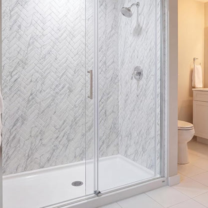 From Plain To Beautiful In Hours 133-640-HERR-KIT Herringbone Tile - Tub and Shower Wall Panels Surround (Covers/ 96 sq. ft.), Marble, 1 Piece