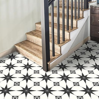 MORCART 20PCS 7.87" x 7.87" Peel and Stick Floor Tile, Black Stellar | Self-Adhesive DIY Vinyl Flooring, Removable and Waterproof Tile Sticker for Bathroom, Kitchen, Wall, Bedroom, Stairs
