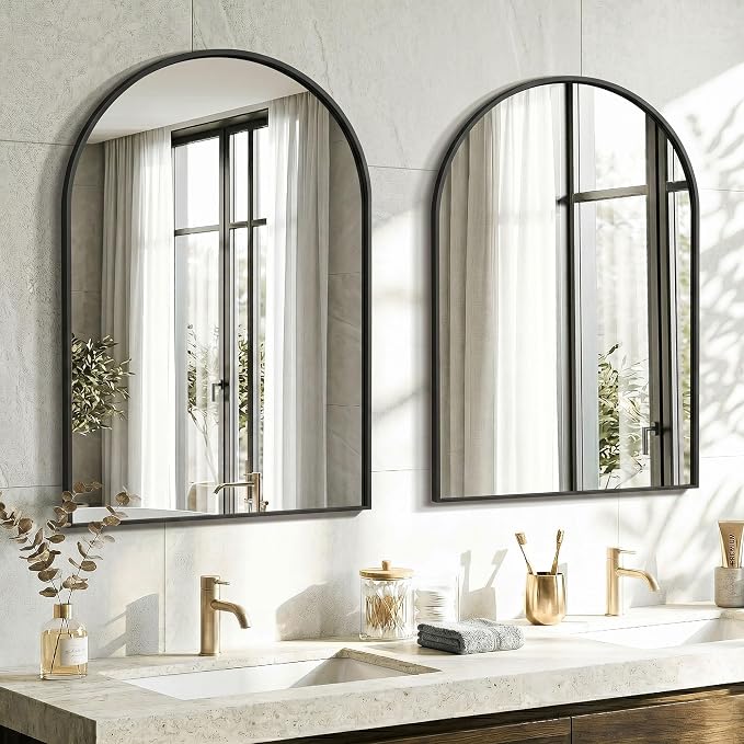 AMOISE Arched Bathroom Mirror for wall, 2Pack 30"x20" Vanity Mirror, Black | Metal Frame, HD Glass, Over Sink Mirror for Bathroom, Entryway, Living Room & Bedroom