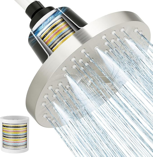 SR SUN RISE Filtered Shower Head with Filters, 20-Stage Shower Head Filter for Hard Water, High Pressure Showerhead with Easy-Replace Cartridge to Remove Chlorine (7-Inch, Brushed Nickel)