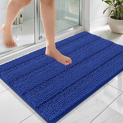 OLANLY Thick Bathroom Rugs 36x24, Chenille Striped Bath Rugs, Royal Blue | Rubber Backing, Machine Wash, Extra Soft Absorbent Bath Mats for Bathroom Floor, Tub and Shower, Home Decor Accessories