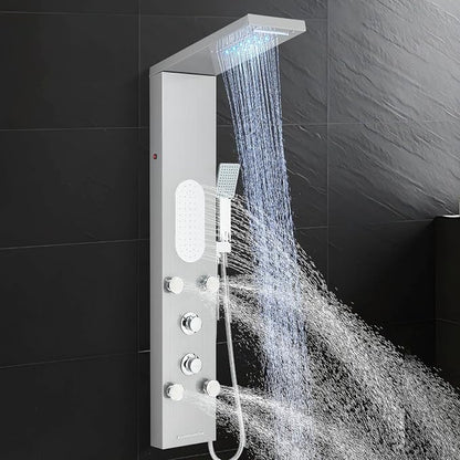 Luxury Shower Tower System with LED Shower Head, 5 Functions Shower Panel Tower System with 4 pcs Body Massage Jets,Stainless Steel Wall Mount Massage Shower Panel Tower System Brushed Nickel