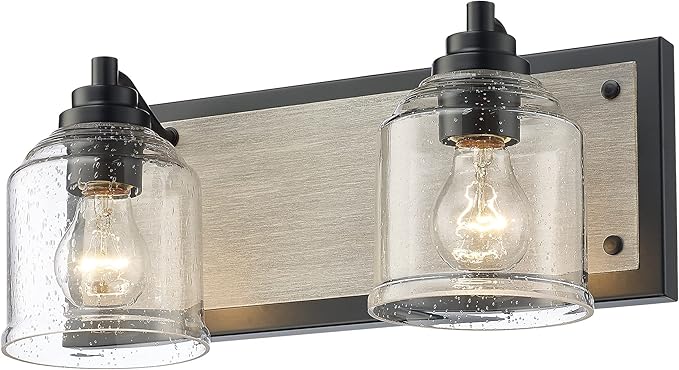 Vanity Lights for Bathroom Large 15.8", Farmhouse Rustic Vanity Light with Bubble Glass Shades, Gray 2 Light Bathroom Lighting Fixtures Over Mirror, Bath Wall Sconce Home Decor