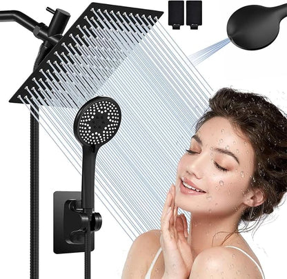 Airlex Shower Head Rain Shower Head with Handheld Spary, High Pressure Rainfall Showerhead and 4 Modes Handheld Shower Heads Built-in Power Wash with 71 Inch Stainless Steel Hose, 10'' Matte Black