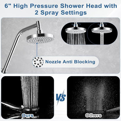 BRIGHT SHOWERS Rain Shower Head with Handheld Combo, Dual Shower System with Slide Bar, Rain Shower System, Adjustable Height, Brass Slide Bar & Diverter, 60 Inch Stainless Steel Hose, Chrome