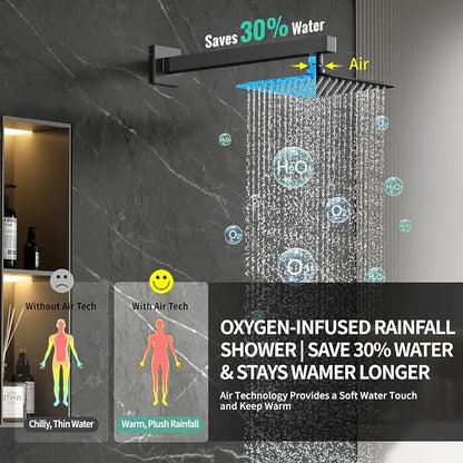 SR SUN RISE 8 Inch All Metal Square Shower System with Tub Spout, Tub Shower Faucet Set, High Pressure Rain Shower Head and Handheld Sprayer Shower Fixtues, Valve Included, Matte Black