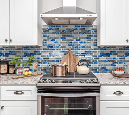 DEWOO Peel and Stick Backsplash 3D Self Adhesive Wall Tile Blue 10 Sheet | Sticky,Vinyl,Rental friendly,Marble,for Kitchen,Bathroom,12"x12"