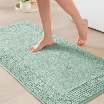 Madison Park Splendor Reversible 100% Cotton Bath Rug, 24 x 44, Green | Tufted Bathroom Mat, 3000 GSM, Hotel Quality, Luxurious Plush, Medium Pile, Absorbent, Quick Dry, OEKO-TEX, Shower Room Décor