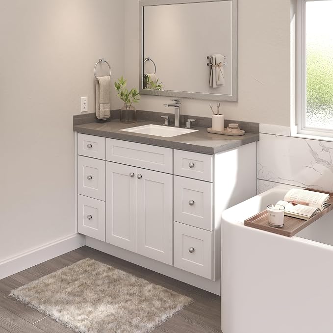 Furinno Shaker Two Drawer Stack Bath Vanity Cabinet Without Top, Ready to Assemble, 21 D x 48 W x 34.5 H, White
