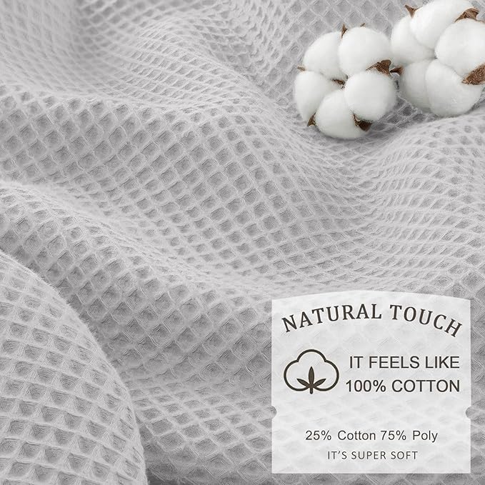 Waffle Weave Shower Curtain - Light Grey Cotton Fabric Texture Heavyweight Shower Curtain for Bathroom,Washable,72Wx84L